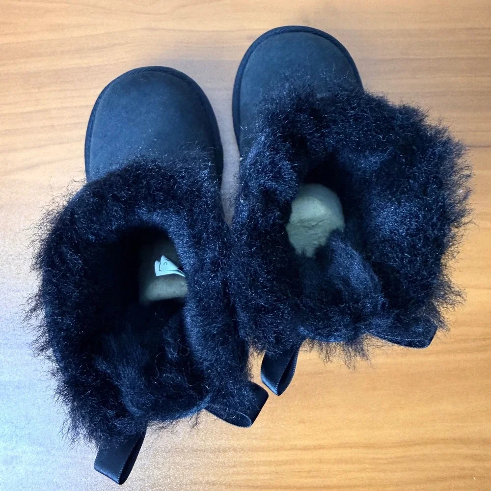 UGG T Mini Bailey Bow II Black Suede Toddler Boots‎ 1017397T Size 7 NEW